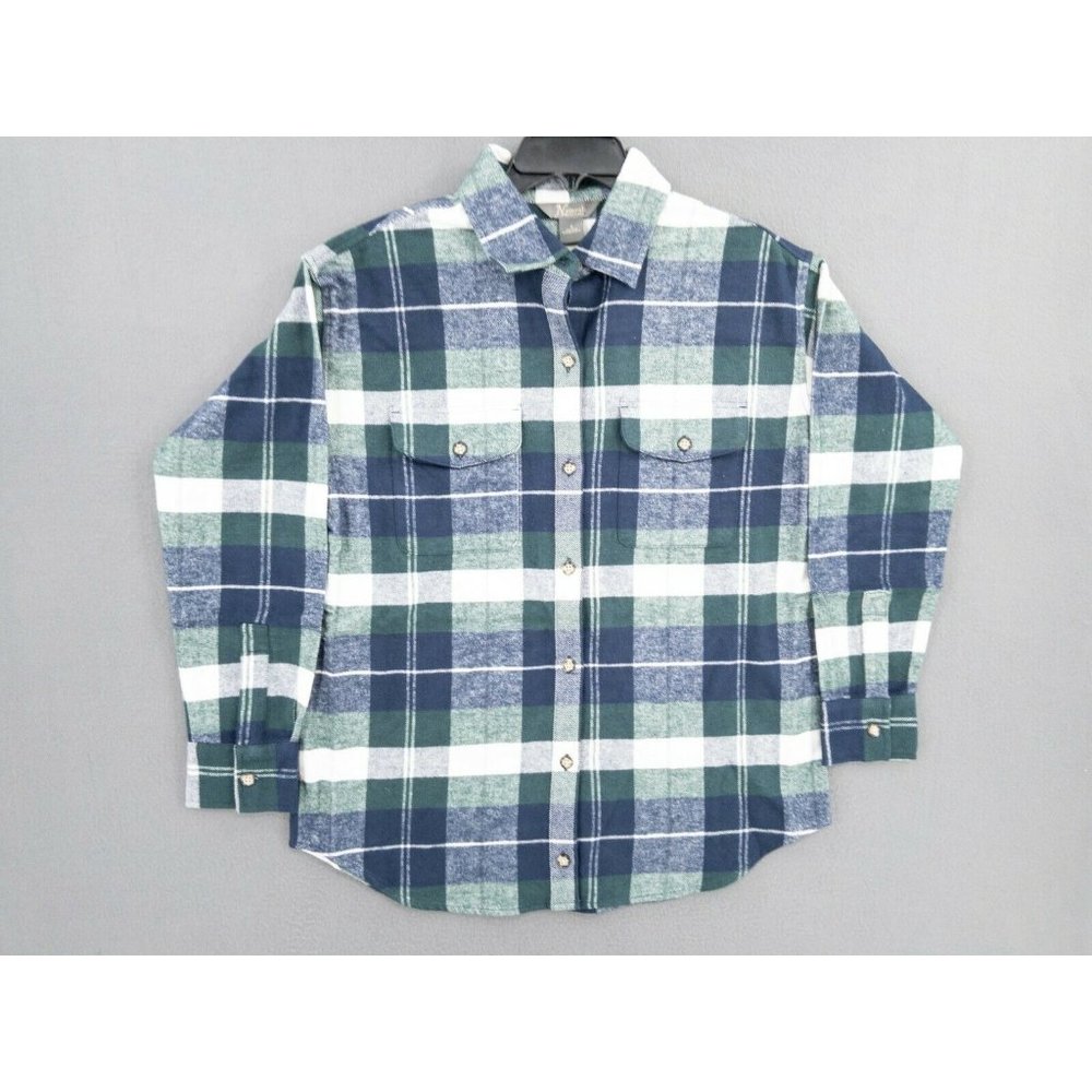 Natural Reflections Shirt Mens Small Green Blue Plaid Flannel Button Front NWT